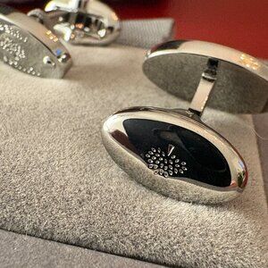 Mulberry Silver Cufflinks (NEW) Oval with Mulberry Logo